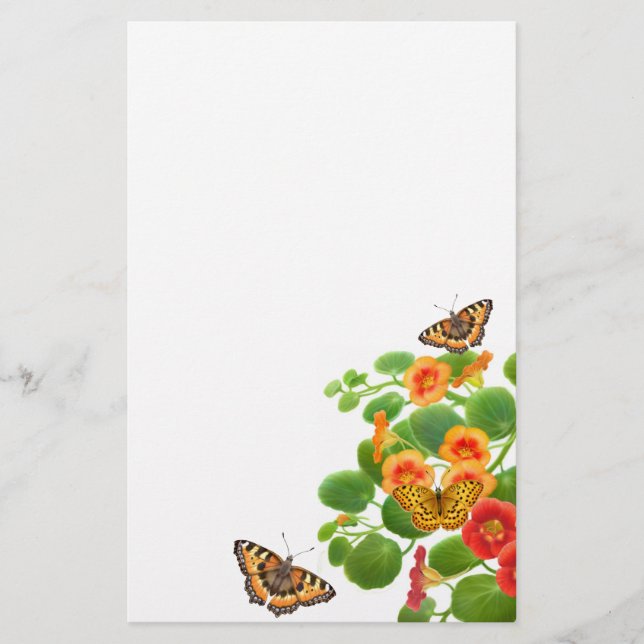 Butterflies & Nasturtium Blume Stationierung Briefpapier (Vorderseite)