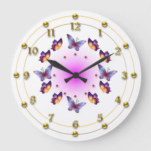 Butterflies on Graduated Cream and Pink Große Wanduhr
