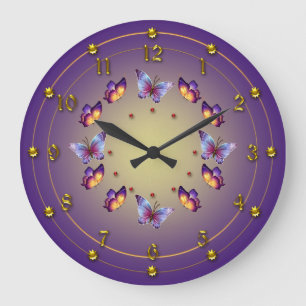 Butterflies on Graduated Purple with Yellow Große Wanduhr