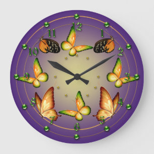 Butterflies on Purple Große Wanduhr
