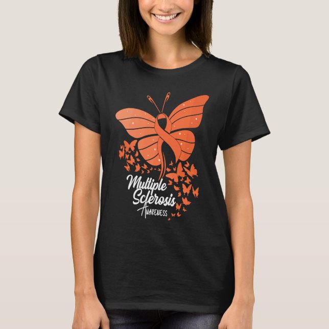 Butterflies & Orange Ribbon Multiple Sclerosis Awa T-Shirt (Vorderseite)