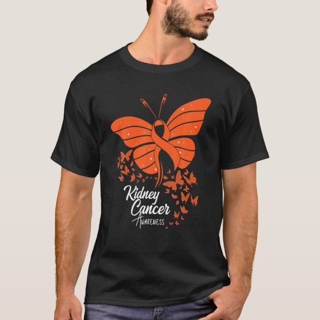 Butterflies Orange Ribbon Nierenkrebs Bewusstsein T-Shirt (Vorderseite)