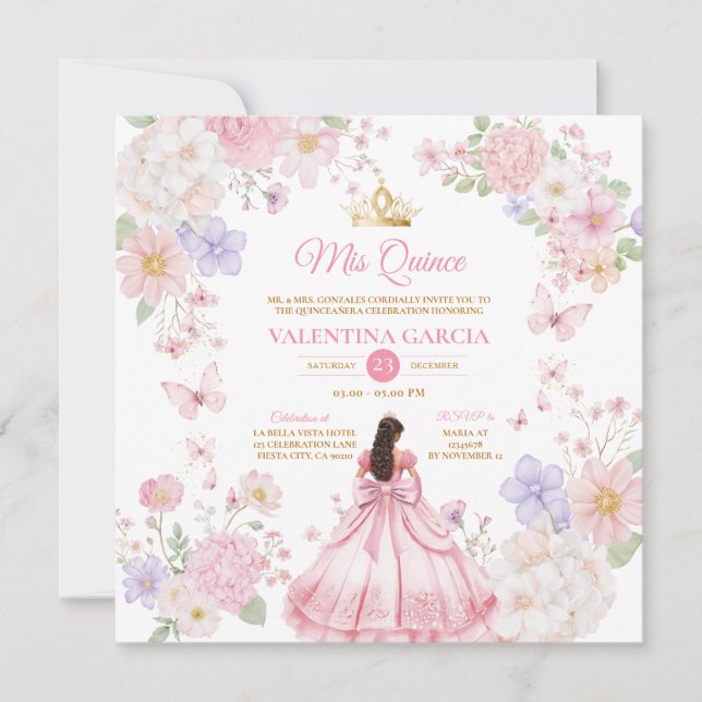 Butterflies Pink Purple Quinceañera 15 Anos Einladung (Vorderseite)