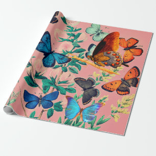 BUTTERFLIES PINK WRAPPPAPIER GESCHENKPAPIER