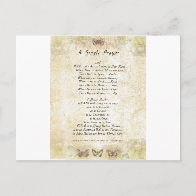 butterflies=pope francis=st. francis SIMPLE PRAYER Postkarte (Vorderseite)