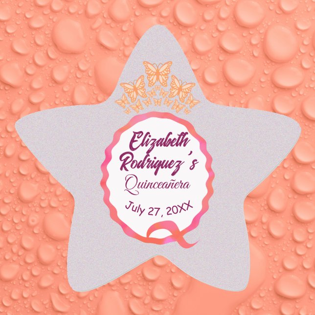 Butterflies Princess Tiara Crown Party Fifteenth Stern-Aufkleber (Von Creator hochgeladen)