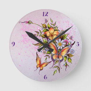 *Butterflies -Round (Medium) Clock Runde Wanduhr