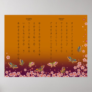 Butterflies & Sakura Hiragana Katakana Japanisch Poster
