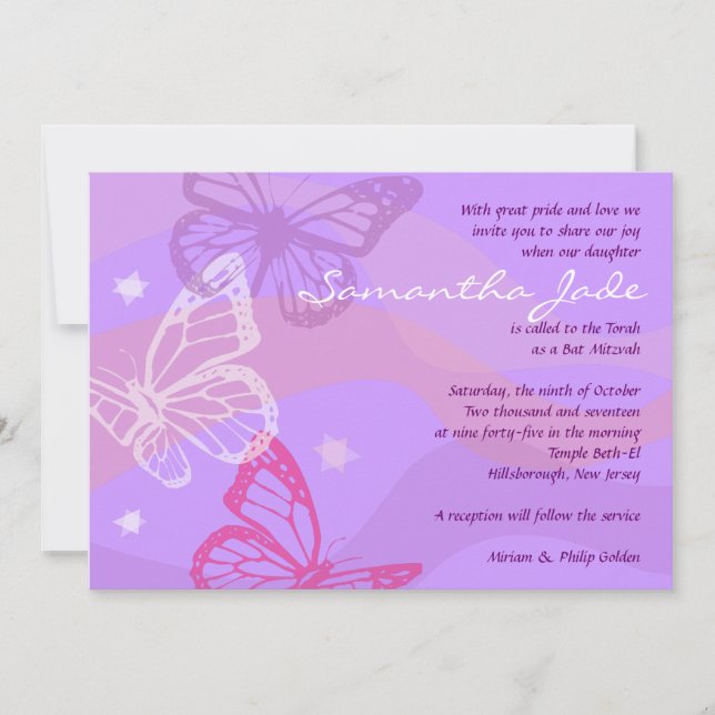 BUTTERFLIES & STARS Bat Mitzvah Einladung (Vorderseite)