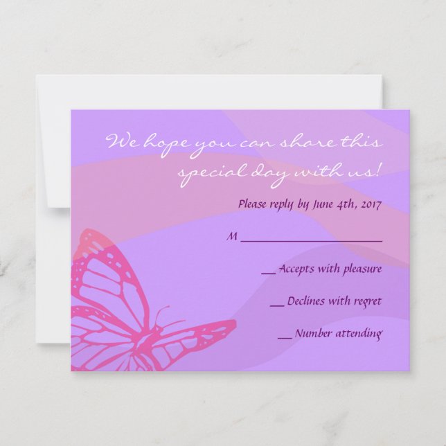 BUTTERFLIES & STARS Bat Mitzvah Reply Card RSVP Karte (Vorderseite)