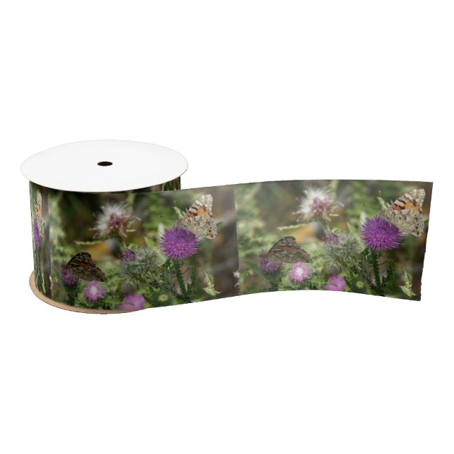 Butterflies Thorn Nature Foto Wide Satin Ribbon Satinband (Spule)