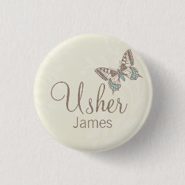 Butterflies Usher benanntes Creme Hochzeit Button 