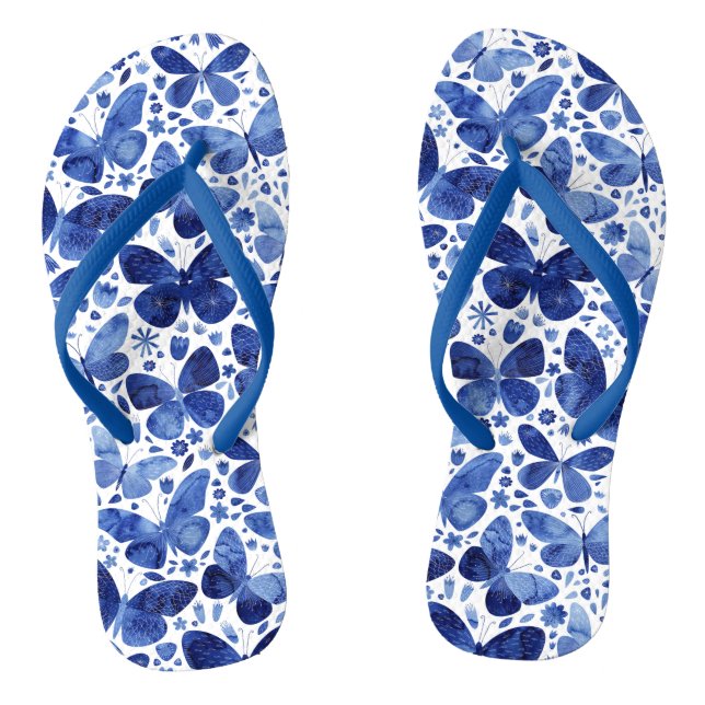 Butterflies Watercolor Blue Flip Flops (Fußbett)