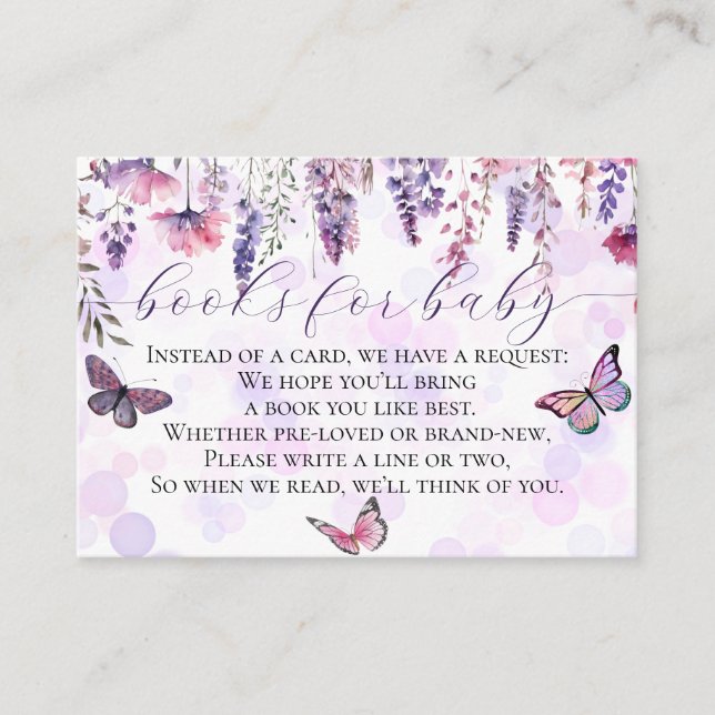Butterflies Wildflowers Baby Shower Books for Baby Begleitkarte (Vorderseite)