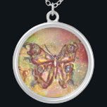 BUTTERFLUSS IN GLITZERN, gelb-braun Versilberte Kette<br><div class="desc">Eleganter und bunter Schmetterling. Malerei mit goldener und silberner Folie.</div>