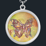 BUTTERFLUSS IN GLITZERN, gelb-braun Versilberte Kette<br><div class="desc">Eleganter und bunter Schmetterling. Malerei mit goldener und silberner Folie.</div>