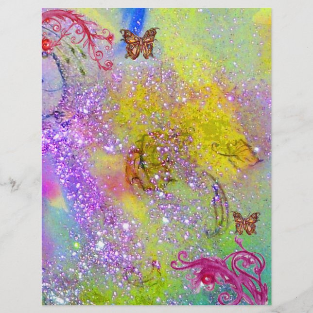 BUTTERFLUSS IN GLITZERN, lila-gelb-rosa (Vorderseite)