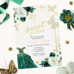 Butterfly 16 . Geburtstag Emerald Green Dress Gold Folieneinladung<br><div class="desc">Adorable, smaragdgrün florale 16. Geburtstagsfeier Einladungen. Einfach mit Ihren Daten personalisieren. Bitte kontaktieren Sie mich per Chat, wenn Sie Fragen zum Kunstwerk haben oder eine Anpassung benötigen. Karo der Auflistung für weitere Elemente. BITTE BEACHTEN SIE: Für Unterstützung bei Bestellungen, Versand, Produktinformationen usw. wenden Sie sich direkt an den Zazzle Kundenservice...</div>
