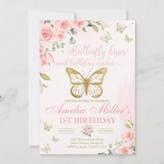 Butterfly 1. Geburtstag, Mädchen 1. Geburtstag Einladung