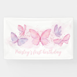 Butterfly 1. Geburtstagsbanner Pink Lila Girl Banner
