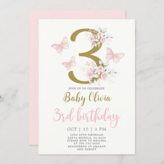 Butterfly 3. Geburtstag Einladung