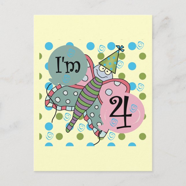Butterfly 4. Geburtstag - Hemden und Geschenke Postkarte (Vorderseite)