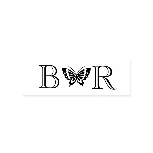 Butterfly #4C Couple Wedding 2 Initial Monogram Permastempel (Design)
