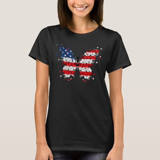Butterfly 4th Of July American Flag Patriotic T-Shirt (Vorderseite)