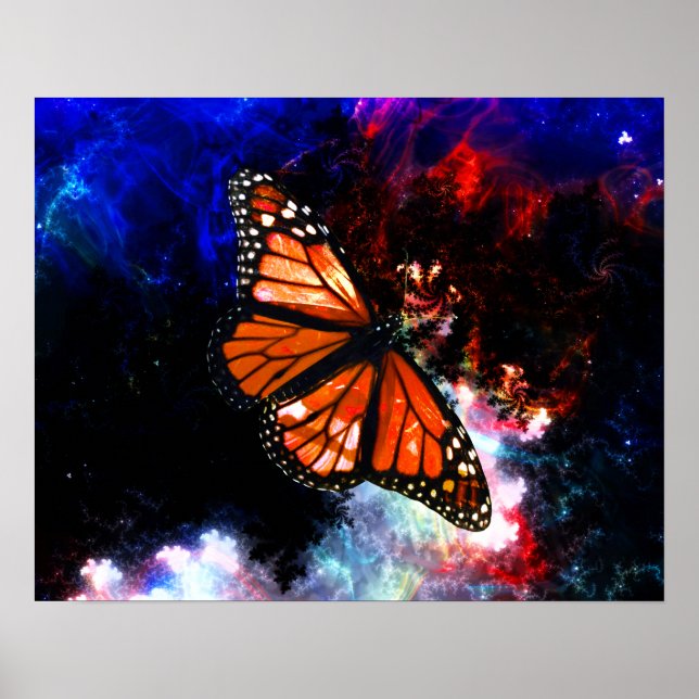 Butterfly abstrakte dunkelblaue Fraktale Poster (Vorne)