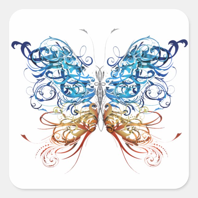 Butterfly Abstrakte Kunst Quadratischer Aufkleber (Vorderseite)