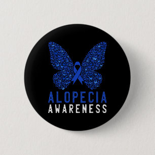 Butterfly Alopecia Awareness Blue OM Ribbon Supple Button