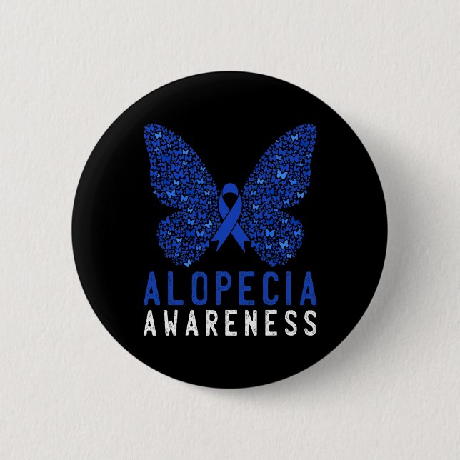 Butterfly Alopecia Awareness Blue OM Ribbon Supple Button (Vorderseite)