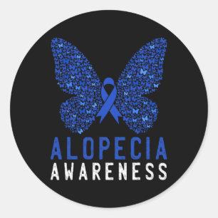 Butterfly Alopecia Awareness Blue OM Ribbon Supple Runder Aufkleber