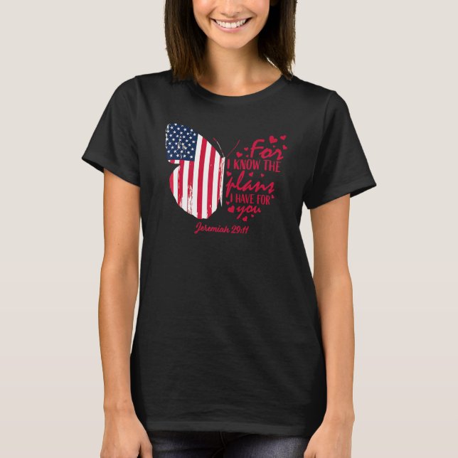 Butterfly American Flag Christlich Bible Vers 4. T-Shirt (Vorderseite)