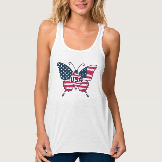 Butterfly American Flag Design-62616 Tank Top (Vorderseite)