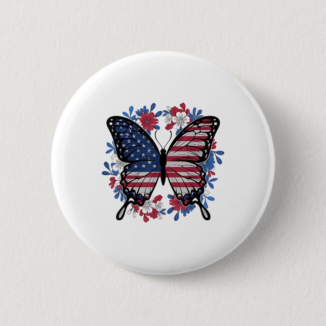 Butterfly American Flag Patriotic USA 4. Juli Button (Vorderseite)
