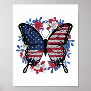 Butterfly American Flag Patriotic USA 4. Juli Poster