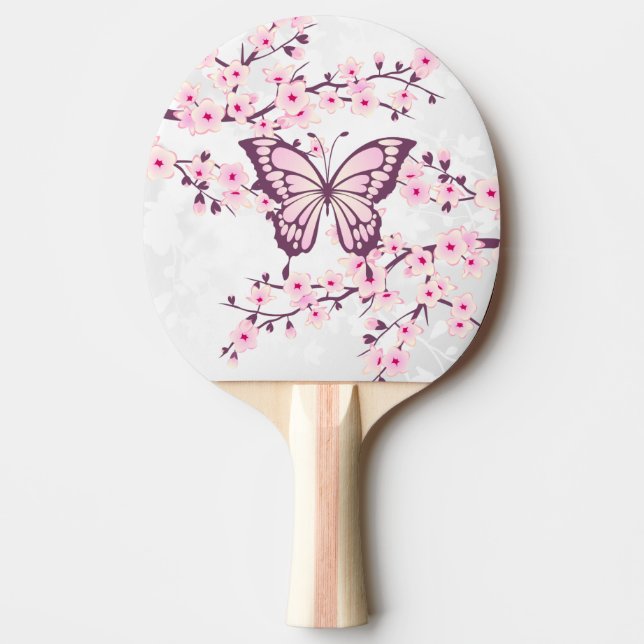 Butterfly And Cherry Blossom Pink White Tischtennis Schläger (Vorderseite)