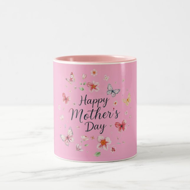 Butterfly and Floral Happy Mother's Day  Zweifarbige Tasse (Mittel)
