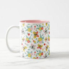 Butterfly And Floral Pattern  Zweifarbige Tasse