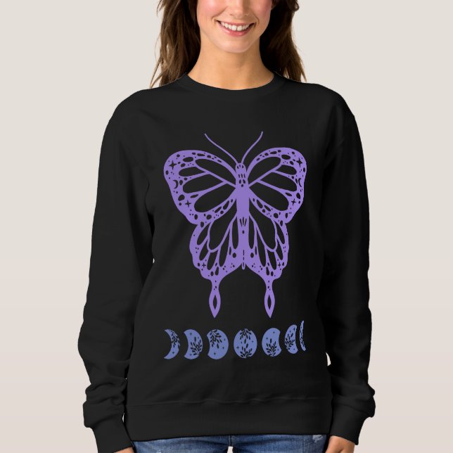 Butterfly and Moon Phase New Age Witchy Purple and Sweatshirt (Vorderseite)
