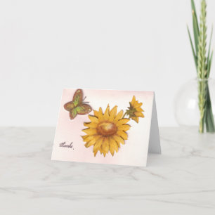 Butterfly and Sunflowers Thank You Card Dankeskarte