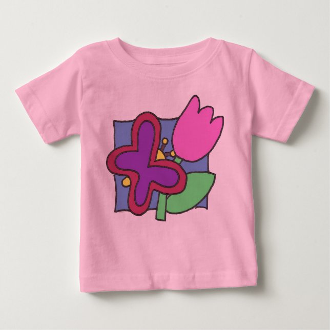 Butterfly and Tulip Colorful Childs Art  Baby T-shirt (Vorderseite)