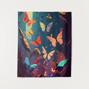 Butterfly Animal Portrait Painting Wildlife Forest Wandteppich