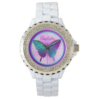 Butterfly Aquamarin Lila Ombre Niedlich Personalis Armbanduhr