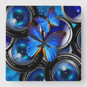 Butterfly Art 44 Wall Clocks & Numeral Options Quadratische Wanduhr