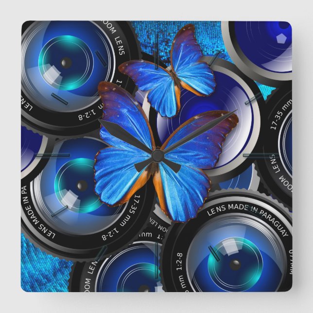 Butterfly Art 44 Wall Clocks & Numeral Options Quadratische Wanduhr (Vorderseite)