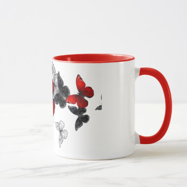 "Butterfly Art Coffee Tasse, Red Accent, Einzigart Tasse (Rechts)