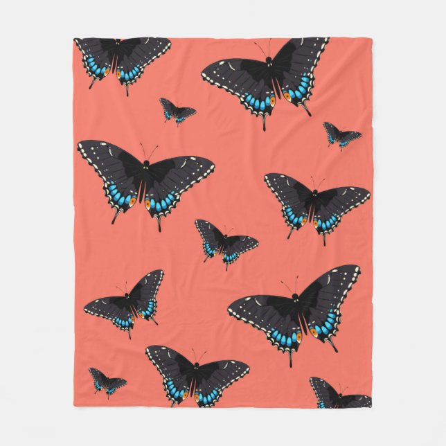 Butterfly Art Monarch Prints Pink Butterfly Transm Fleecedecke (Vorderseite)