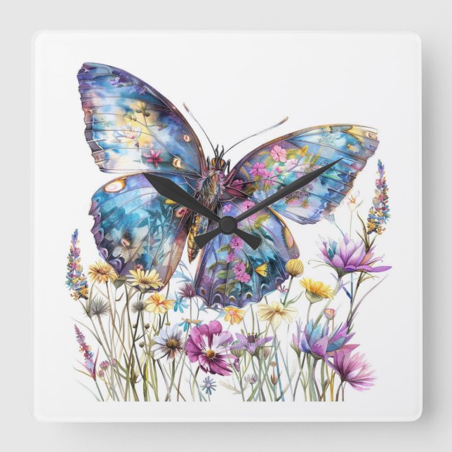 Butterfly Art Quadratische Wanduhr (Vorderseite)